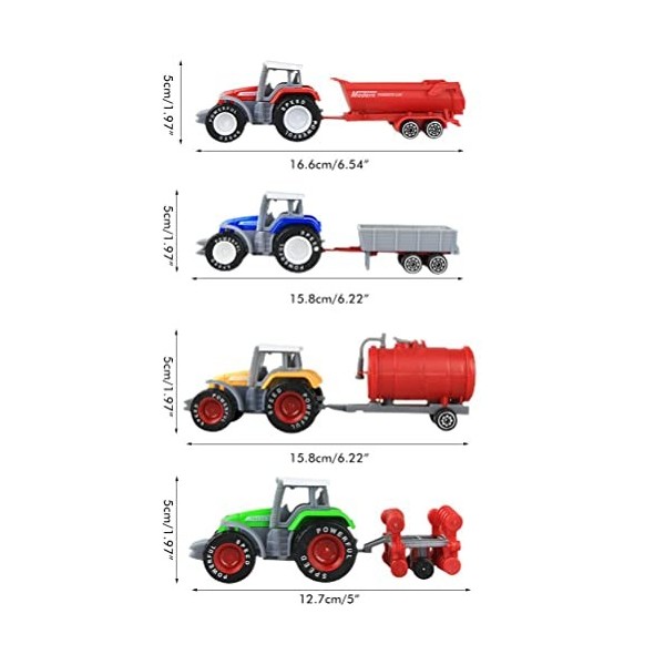 Eeauytr Lot de 4 jouets tracteurs de ferme en alliage pour enfants