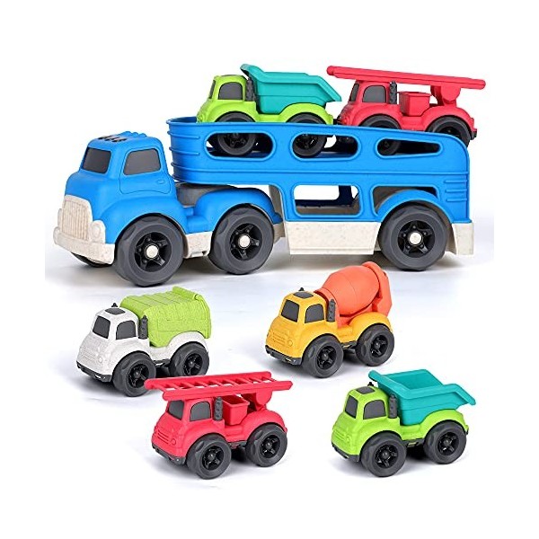 kramow Jouet Transporteur Voiture avec véhicules de Construction,4 en 1 Camion Voiture Jouet Ensemble Garcon,Cadeau pour Enfa