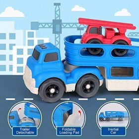 kramow Jouet Transporteur Voiture avec véhicules de Construction,4 en 1 Camion Voiture Jouet Ensemble Garcon,Cadeau pour Enfa