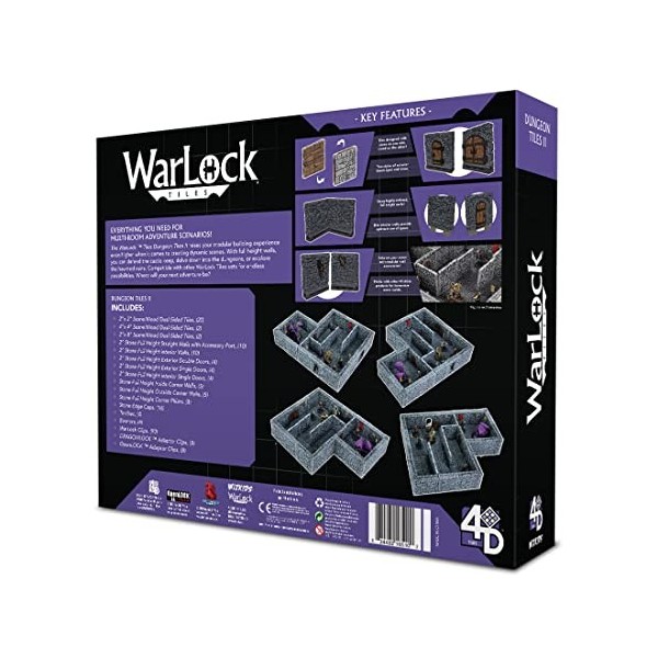 Wiz Kids LLC Warlock Tiles: Dungeon Tiles II – Full Height Stone Walls Mixed Colour