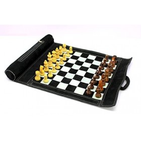Stonkraft - Jeu déchecs en cuir véritable enroulable – avec pièces déchecs en bois | avec pochette de transport innovante