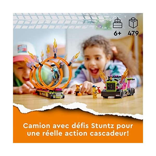 LEGO 60357 City Stuntz Le Défi de Cascade : Les Cercles de Feu, Jouet Moto de Cascadeur avec Camion et Minifigurines, Cadeau 