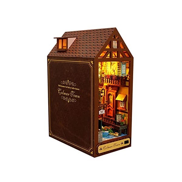 Colexy Maison de poupée en Bois, DIY Book Nook Kit Insert détagère à Livres Puzzle 3D en Bois Serre Livre dart, Kits de Mod