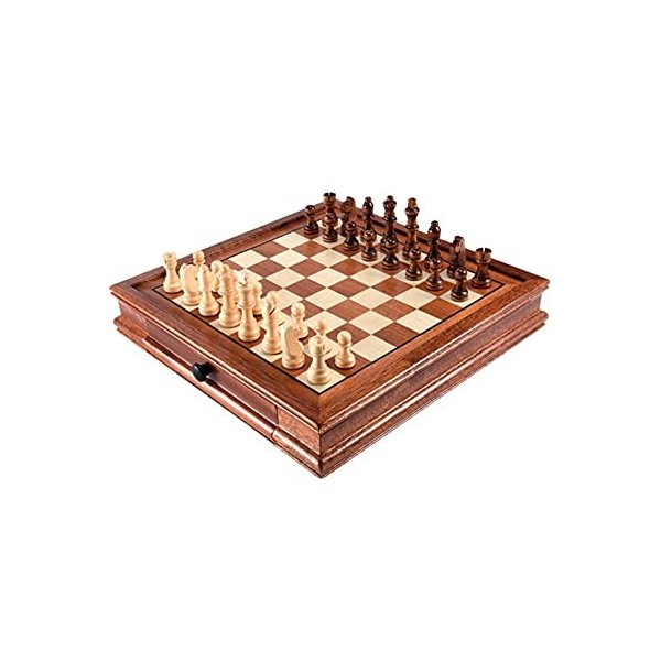 QIAOLI Échecs Échecs de Bureau magnétique, Bois Massif avec Rangement de tiroirs, échecs pour débutants Jeu introductif, Jeu 