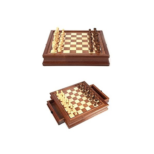 QIAOLI Échecs Échecs de Bureau magnétique, Bois Massif avec Rangement de tiroirs, échecs pour débutants Jeu introductif, Jeu 