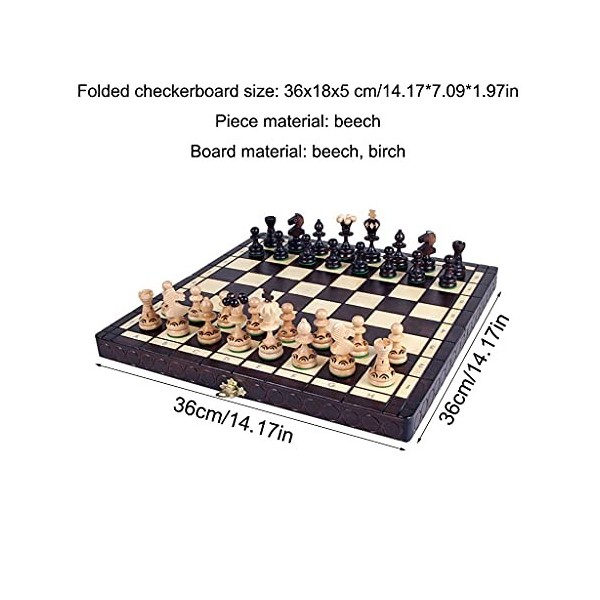 QIAOLI Échecs Ensemble déchecs internationaux en Bois de hêtre de Style européen Portable Pliage déchecs de Jeu de Jeu de d