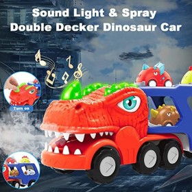 BIBIELF Jouets pour garçons et filles de 2 à 3 ans, jouet dinosaure voitures de transport avec 8 véhicules à tirer, jouets po