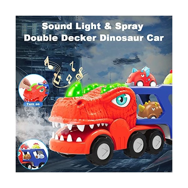 BIBIELF Jouets pour garçons et filles de 2 à 3 ans, jouet dinosaure voitures de transport avec 8 véhicules à tirer, jouets po