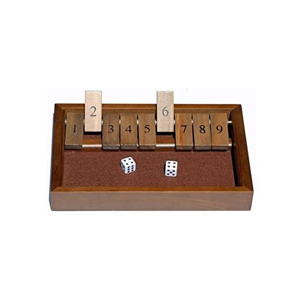 WE Games Dark Stained Wooden Shut The Box Game - 9 Numbers