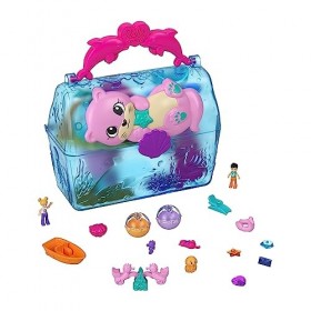 Polly Pocket Coffret Aventures À Sparkle Cove Adventure Avec 2 Mini-Figurines, Coffre Au Trésor De L’Île, 4 Animaux Et Access