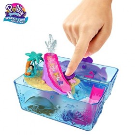 Polly Pocket Coffret Aventures À Sparkle Cove Adventure Avec 2 Mini-Figurines, Coffre Au Trésor De L’Île, 4 Animaux Et Access