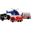 KandyToys 4 véhicules de secours lumineux et sonores : hélicoptère, voiture, ambulance, camion de pompiers