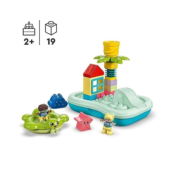 LEGO 10989 Duplo Le Parc Aquatique, Jouet pour Enfants Dès 2 Ans, avec Île Flottante, Tortue et Poissons, Jeu deau Faciles à