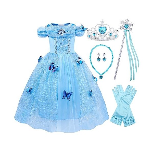 Cnexmin Déguisement Cendrillon Princesse Costume Robe de Princesse Cendrillon Fille Habillage Fête dAnniversaire Halloween N