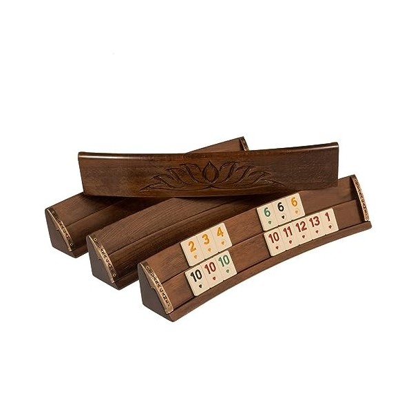 Helena wood art, Jeu de Rami Ovale en Bois Fait à La Main, Sac Inclus, 100% Bois, Édition de Luxe, Jeu Société Famille, Rummy