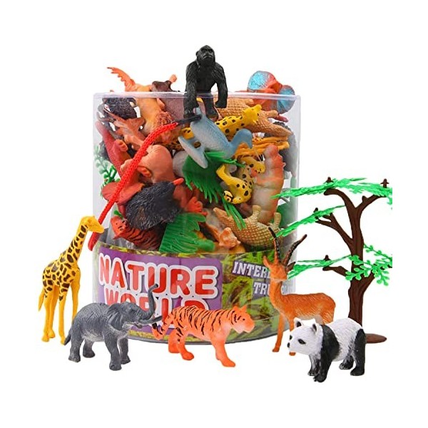 YeoNational&Toys 54 Pièces Mini Jouets Animaux, Animaux Forêt Ferme,Monde Animal Ressemblant Animaux Sauvages Ressources Appr