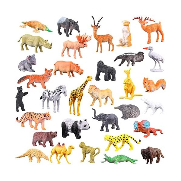 YeoNational&Toys 54 Pièces Mini Jouets Animaux, Animaux Forêt Ferme,Monde Animal Ressemblant Animaux Sauvages Ressources Appr