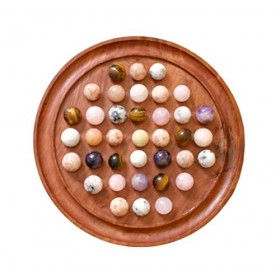 Ensemble de jeu de société solitaire en bois authentique fait à la main de 30,5 cm avec 37 billes naturelles, jeu de solitair