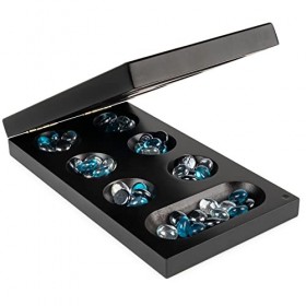 Legacy Deluxe Mancala Jeu classique avec plateau de jeu pliable en bois et pierres en verre colorées, jeu familial pour enfan