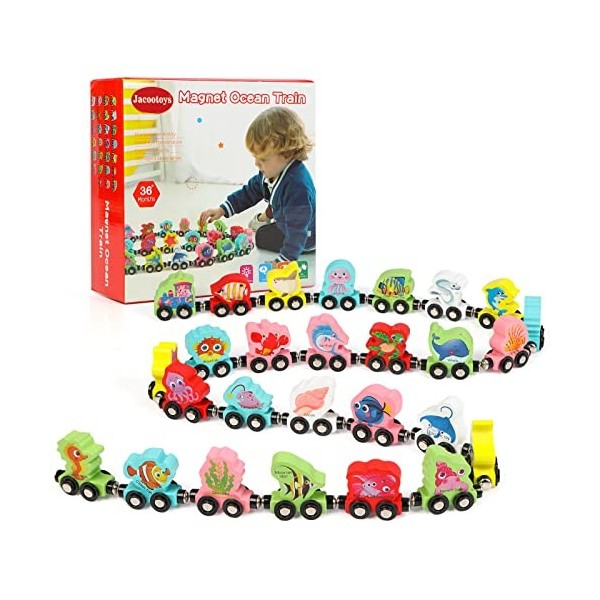 jacootoys 27 Voitures de Train en Bois Jouet magnétisme Voiture Marine pour Les Jeunes Enfants garçons et Filles Voiture Mari