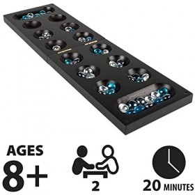 Legacy Deluxe Mancala Jeu classique avec plateau de jeu pliable en bois et pierres en verre colorées, jeu familial pour enfan