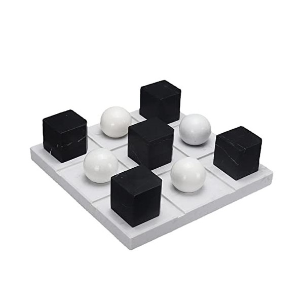 SUZAM Jeu de Tic Tac Toe en marbre, Plateau de Jeu en marbre Blanc avec pièces de Jeu en marbre Noir et Blanc, décoration de 