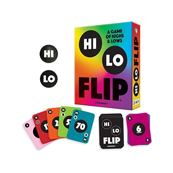 Gamewright - Hi Lo Flip – Un jeu de cartes des hauts et des bas, multicolore, 20,3 x 16,5 x 5 cm