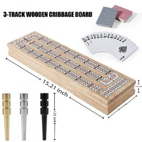 VAMSLOVE Jeu de société Cribbage de 38,1 cm avec emplacements de rangement pour lot de 2 cartes à jouer et 9 chevilles métall