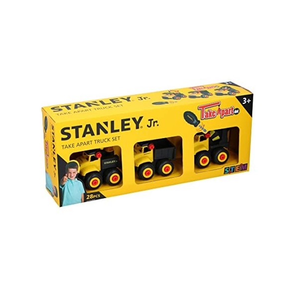 Stanley Camions Jouets - Chariot de Chargement - Mélangeur de Ciment - 28 pièces - Jouet STEM - avec Tournevis - Noir/Jaune