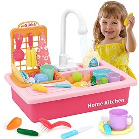 Mini Tudou Jouets dévier avec Eau Courante,Jouets de Cuisine pour Fille,Jeu de rôle Électronique Cuisine Jouets deau avec R