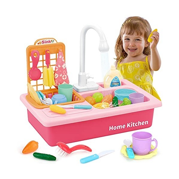 Mini Tudou Jouets dévier avec Eau Courante,Jouets de Cuisine pour Fille,Jeu de rôle Électronique Cuisine Jouets deau avec R