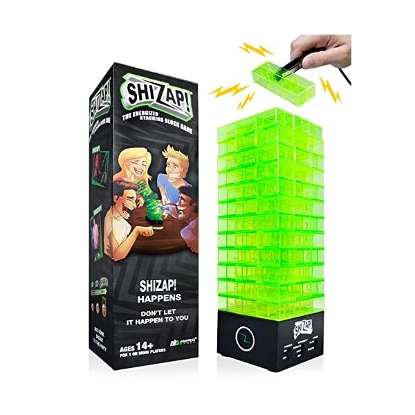 ShiZap! The Energized Stacking Block Game – Tour électrique choquante à DEL – Jeux de réaction amusants en famille pour adole