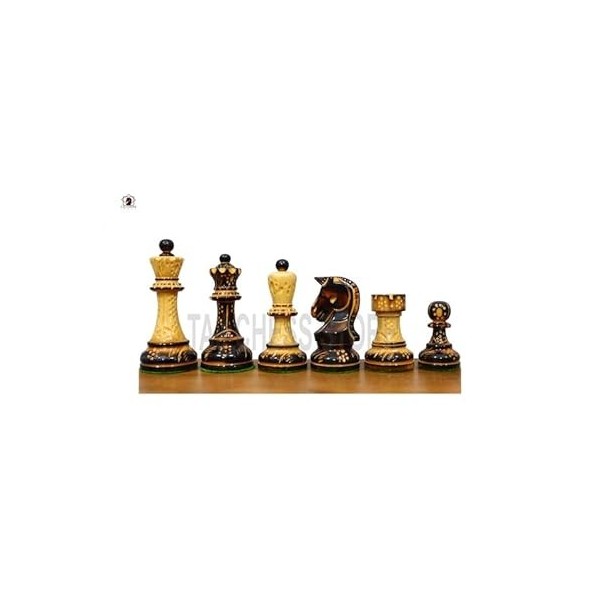 Pièces déchecs Dubrovnik brûlées laquées - Reproduction des échecs du tournoi de Dubrovnik des années 1970 - King 9,4 cm | P