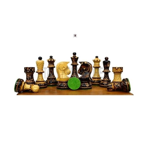 Pièces déchecs Dubrovnik brûlées laquées - Reproduction des échecs du tournoi de Dubrovnik des années 1970 - King 9,4 cm | P