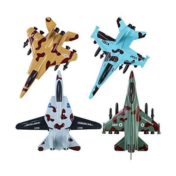 Corper Toys Lot de 4 avions de chasse sous pression - Jouet pour enfants - Cadeau de fête