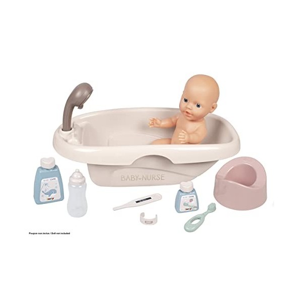 Smoby - Baby Nurse - Set Baignoire et Accessoires - pour Poupons et Poupées - 8 Accessoires Inclus - 220366 - Beige