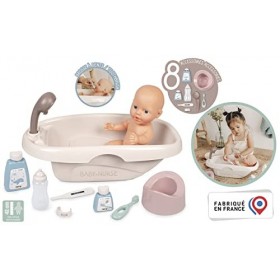 Smoby - Baby Nurse - Set Baignoire et Accessoires - pour Poupons et Poupées - 8 Accessoires Inclus - 220366 - Beige