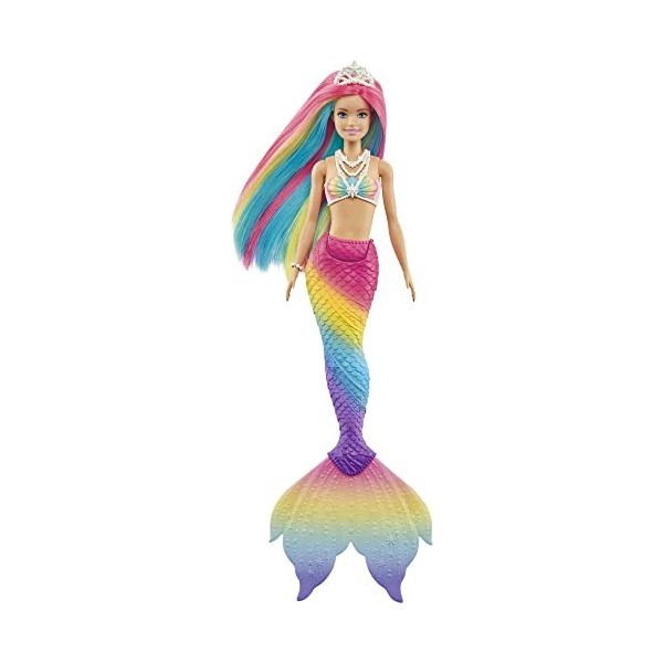 Barbie Dreamtopia poupée Sirène Magique avec Chevelure Arc-en-Ciel, change de couleur dans leau, jouet pour enfant, GTF89