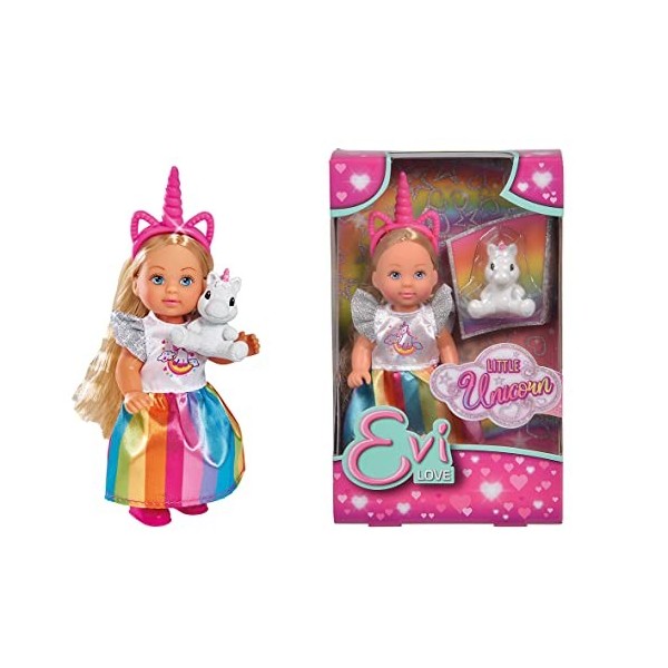 Simba - Evi Love Petite Licorne - Mini Poupée 12cm - Robe Licorne Multicolore - Serre-Tête et Petite Licorne Inclus - 1057334