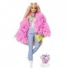 Barbie Extra poupée articulée blonde au look tendance et oversize, avec figurine animale et accessoires inclus, jouet pour en