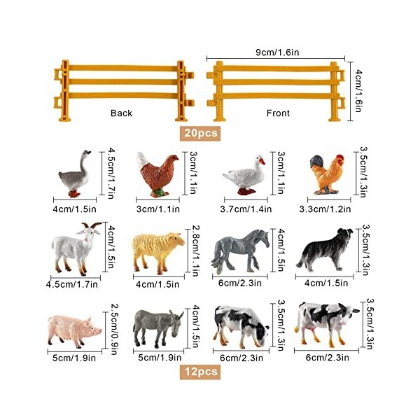 Figurines danimaux de la ferme,Clôture Jouets,Réalistes danimaux de la ferme,Mini figurines de ferme,Grande et Mini Réalist