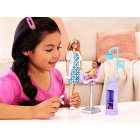 Barbie ​Métiers Coffret Dentiste Avec 2 Poupées, Fauteuil De Dentiste, Station De Travail Pour Dentiste Et Accessoires, Jouet