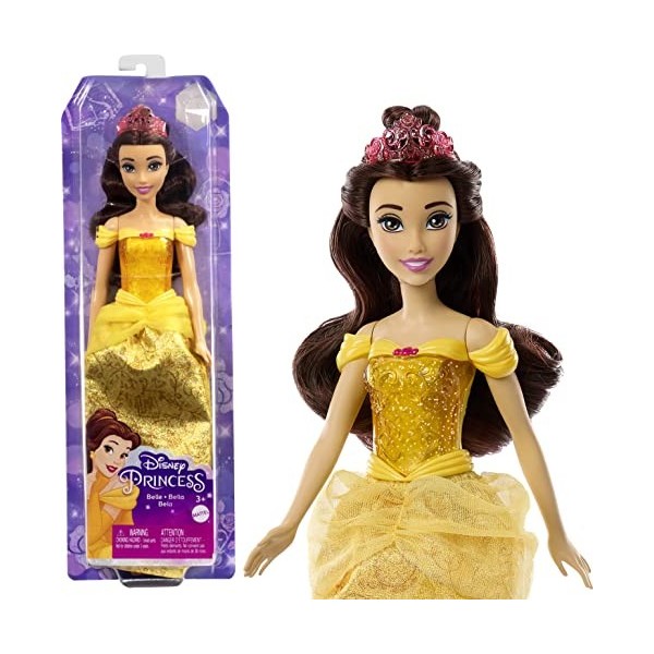 Disney Princesses Disney Poupée Belle Articulée avec Tenue Scintillante Et Accessoires Dont Chaussures Et Diadème, Jouet Enfa