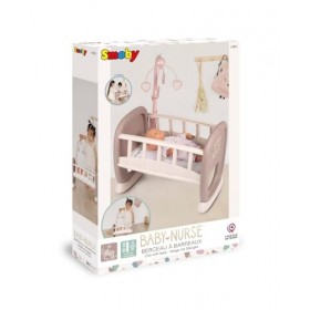 Smoby - Baby Nurse - Berceau à Barreaux - pour Poupons et Poupées - Lit avec Système de Bascule + 1 Mobile - 220372 - Beige