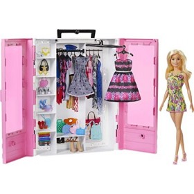 Barbie Fashionistas Le Dressing de Rêve rose et poupée blonde, fourni avec cintres et plus de 15 accessoires, jouet pour enfa
