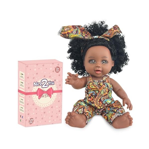 Nice2you Poupée Noire 10 Pouces Bébé Africaine Mode Jouer Poupée - Meilleur Cadeau pour Enfants Filles