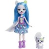 Enchantimals Mini-poupée Winsley Loup et Figurine Animale Trooper, aux cheveux bleus avec jupe à motifs en tissu, jouet enfan