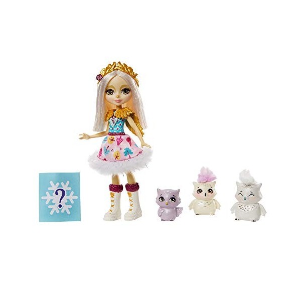 Enchantimals Mini-poupée Winsley Loup et Figurine Animale Trooper, aux cheveux bleus avec jupe à motifs en tissu, jouet enfan