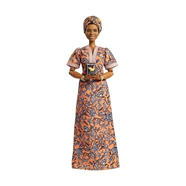 Barbie Inspiring Women Maya Angelou Doll 12-inch Wearing Dress, with Doll Stand & Certificate of Authenticity, Gift for Kid