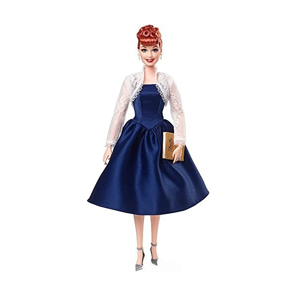 Barbie Signature Collection Hommage poupée Lucille Ball avec robe bleue satinée et boléro en dentelle, jouet collector, GXL16